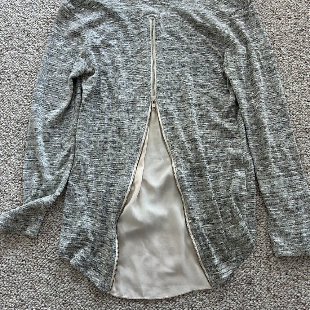 Cha Cha Vente S Lightweight Sweater Gray Cream Zipper Office Siren - Picture 4 of 6